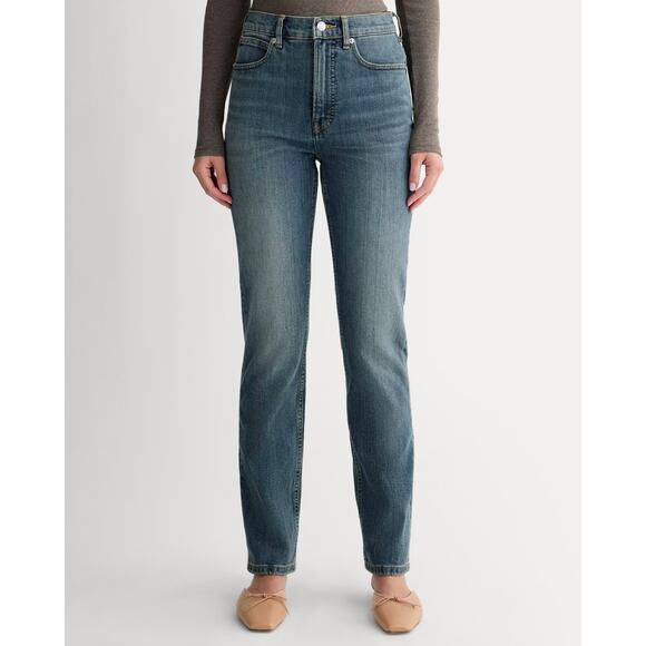 NWT Everlane The Way-High Straight Leg Slim Jean In Medium Indigo Blue 28 Short - Picture 1 of 11